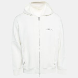 Emporio Armani White Neoprene Zip-Up Hoodie M