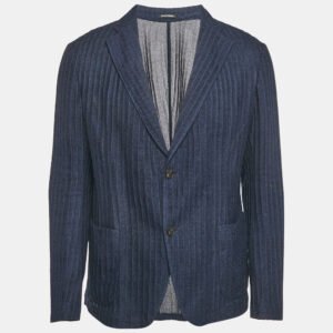 Emporio Armani Navy Blue Cotton Single Breasted Jacket XXL