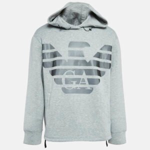 Emporio Armani Grey Melange Eagle Logo Print Neoprene Hoodie XL