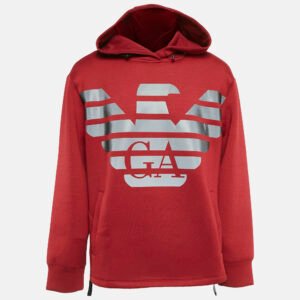 Emporio Armani Red Eagle Logo Print Neoprene Hoodie XL