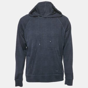 Emporio Armani Navy Blue Checks Jersey Hoodie L