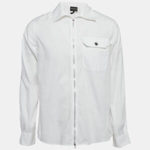 Emporio Armani White Cotton Zip-Up Long Sleeve Shirt L