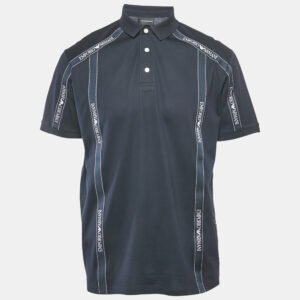 emporio armani navy blue cotton logo tape trimmed polo t-shirt xxl