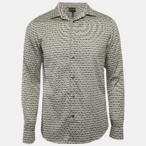 Emporio Armani Black Logo Print Cotton Slim Fit Shirt L