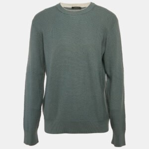 Ermenegildo Zegna Bluish Grey Patterned Wool Knit Jumper XXXL