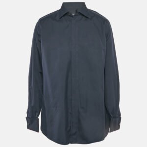 Ermenegildo Zegna Navy Blue Cotton Blend Tailored Fit Shirt XXL