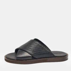 Ermenegildo Zegna Black Woven Leather Flat Slides Size 39
