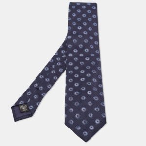 Ermenegildo Zegna Blue Floral Pattern Silk Tie