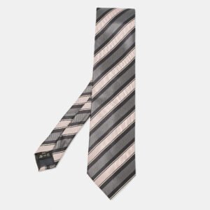 Ermenegildo Zegna Grey Striped Silk Tie