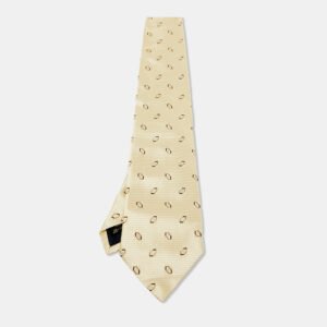 Ermenegildo Zegna Yellow Patterned Silk Classic Tie