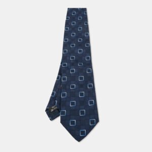 Ermenegildo Zegna Su Misura Blue Square Patterned Silk Tie