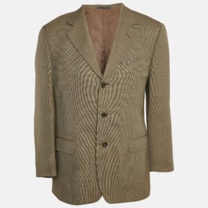 luxury-men-ermenegildo-zegna-used-clothes-p1146249-004 Ermenegildo Zegna Beige Patterned Cotton Blend Single Breasted Blazer L