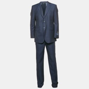 Ermenegildo Zegna Navy Blue Plaid Wool Traveller Pants Suit L