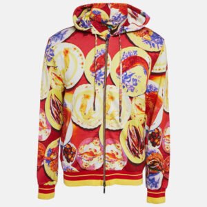 Etro Red Seafood Print Cotton Knit Zip-Up Hoodie XL
