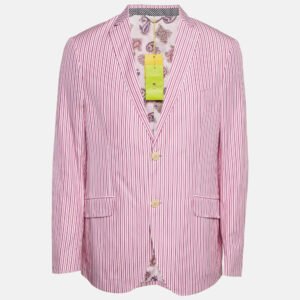 Etro Pink Striped Cotton Single Breasted Blazer XXL