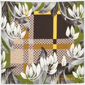 Etro Green/Grey Printed Silk Pocket Square