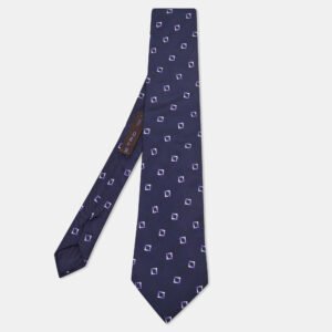 Etro Navy Blue Square Patterned Silk Jacquard Tie