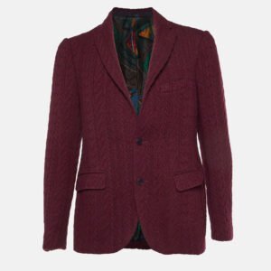 Etro Burgundy Cable Knit Button Front Jacket L