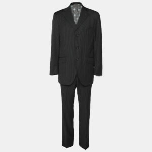 Etro Dark Grey Wool Single Breasted Blazer & Straight Leg Pant Set L