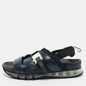 Fendi Navy Blue/Black Python and Elastic Strap Flat Sandals Size 45