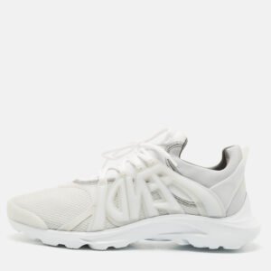 Fendi White/Grey Technical Mesh and Neoprene Tag Sneakers Size 44