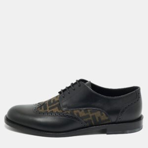 Fendi Black/Tobacco Zucca Canvas and Leather Lace Up Derby Size 44