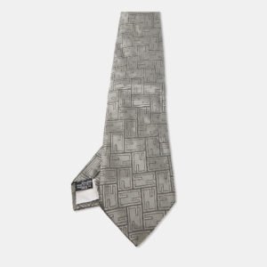 Fendi Grey Zucca Jacquard Silk Traditional Tie