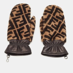 Fendi Brown FF Shearling and Leather Gloves