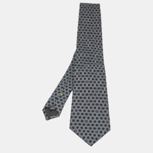 Fendi Grey Honeycomb Patterned Silk Tie