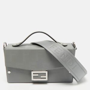 Fendi Grey FF Embossed Leather Soft Trunk Baguette Bag