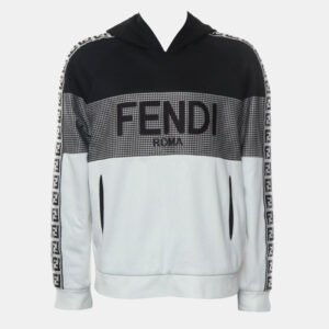 Fendi White, Black Cotton and Polyester Two Tone Zucca Houndstooth Hoodie M