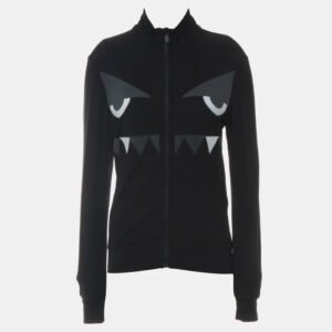 Fendi Black Nylon, Spandex Monster Zip-Up Jacket XXS