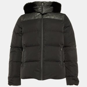 Fendi Black Zucca Print Synthetic Detachable Fur Hooded Down Jacket M
