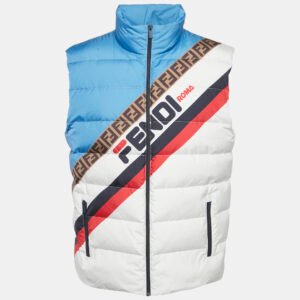 fendi multicolor printed synthetic logo mania puffer vest l