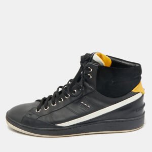 Fendi Black Leather And Suede High Top Sneakers Size 42