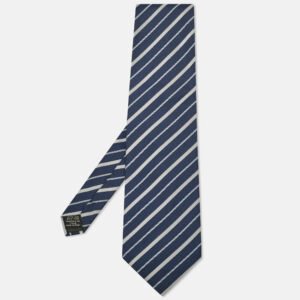 Gianfranco Ferre Navy Blue Diagonal Striped Silk Traditional Tie