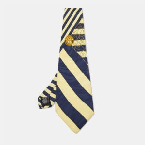 Gianni Versace Vintage Yellow/Blue Print Silk Traditional Tie