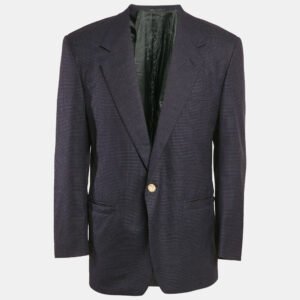 Gianni Versace Navy Blue Patterned Single Breasted Blazer M
