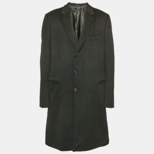 Giorgio Armani Black Felt Wool Single Breasted Coat XXXL