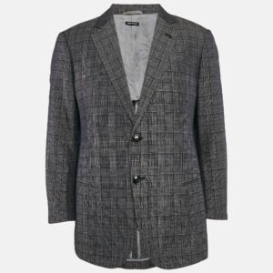 luxury-men-giorgio-armani-used-clothes-p1135336-001 Giorgio Armani Navy Blue Prince Of Wales Checked Wool Blazer XXXL
