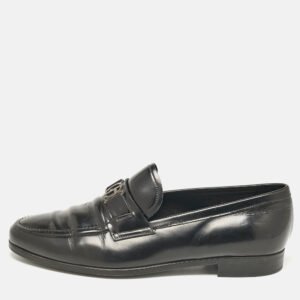 Giorgio Armani Black Leather Logo Slip On Loafers Size 41