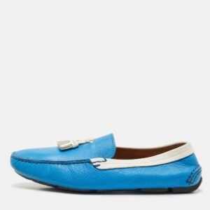 Giorgio Armani Blue/White Leather Slip On Loafers Size 41.5