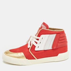 Giuseppe Zanotti Red/Gold Canvas And Leather Foxy London High Top Sneakers Size 45