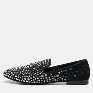 Giuseppe Zanotti Black Suede Crystal Embellished David Smoking Slippers Size 41.5