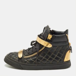 Giuseppe Zanotti Gold/Black  Leather Coby High Top Sneakers Size 39