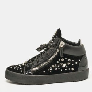 Giuseppe Zanotti Black Leather and Velvet Kriss High Top Sneakers Size 41