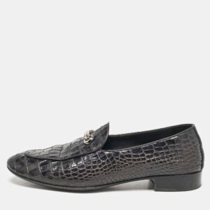 Giuseppe Zanotti Black Croc Embossed Leather Slip On Loafers Size 41