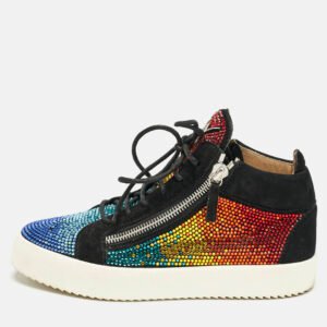 Giuseppe Zanotti Black Suede Rainbow Crystal Embellished Doris BNIB Sneakers Size 43.5
