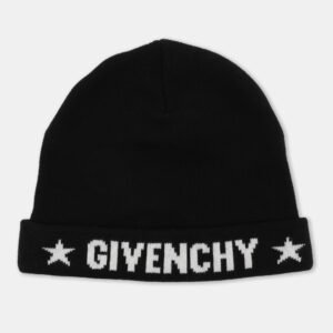Givenchy Black Star Logo Intarsia Knit Cashmere Beanie