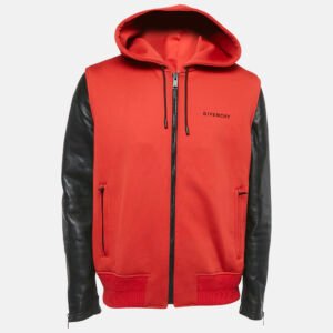 givenchy red neoprene and leather zip up hooded jacket xl
